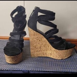 Black Strappy Wedge Sandals